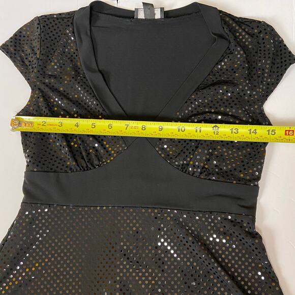 B Wear VTG Black Sequin Baby Doll Whimsigoth Witchy Goth Cap Sleeve Top Medium - Picture 10 of 12